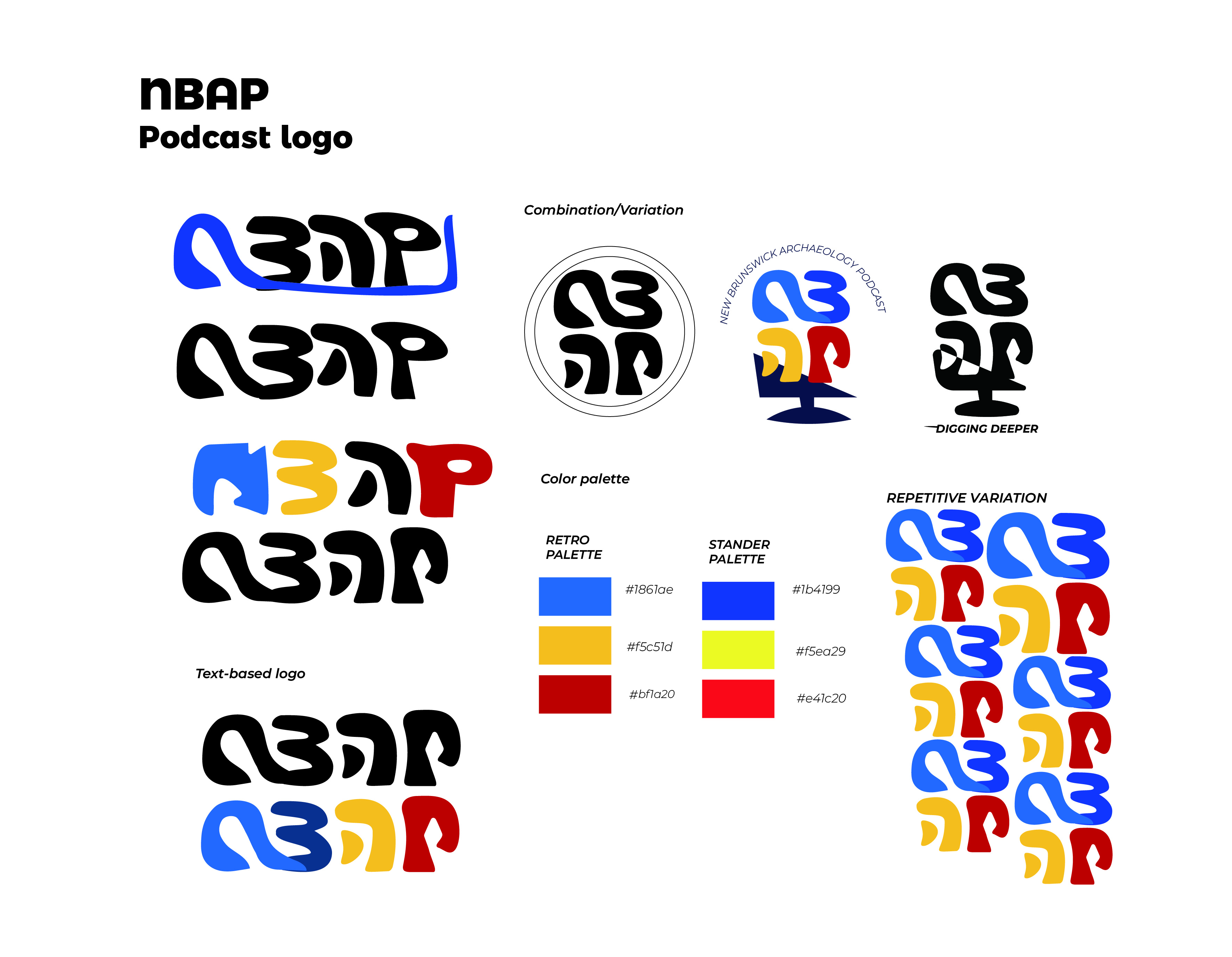 NBAP logo system — letterform variations, color palettes, combination marks, and repetitive pattern